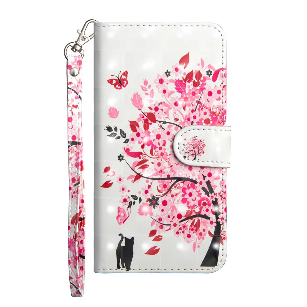 Anymob iPhone Case Pink Flower Flip Leather 3D Panda Painted Wallet Back Cover