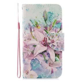 Anymob iPhone Case Pink Flower Unicorn Painted Leather Magnetic Flip Wallet Cover Shell