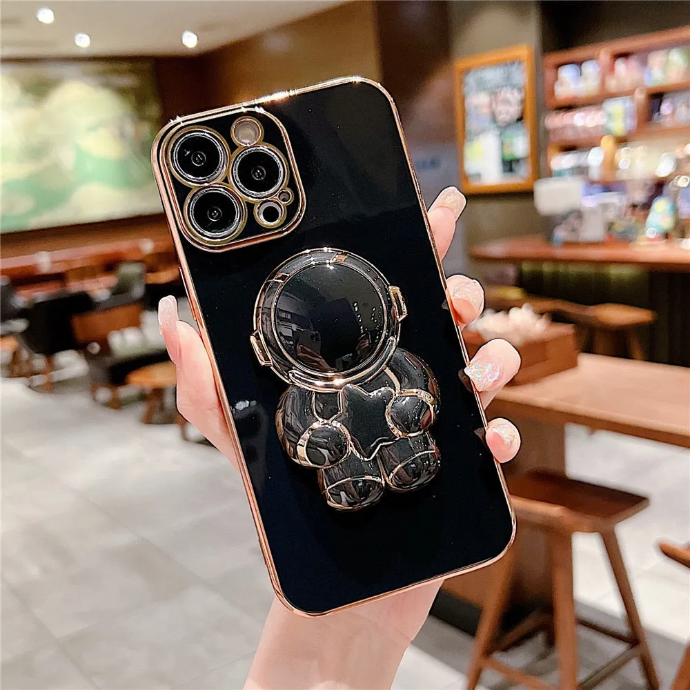 Anymob iPhone Case Pitch Black Universal 6D Astronaut Foldable Holder Phone Cover