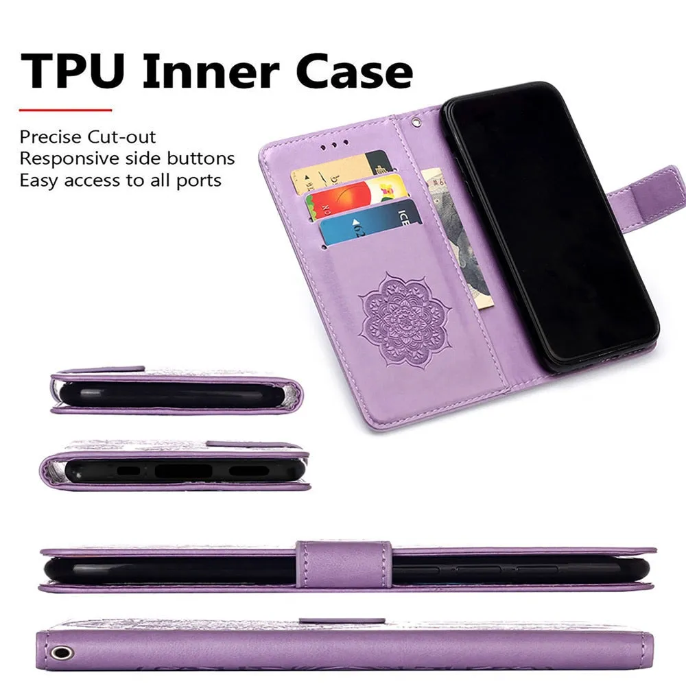 Anymob iPhone Case Purple Embossed Book Style Flip Wallet PU Leather With Card Slot