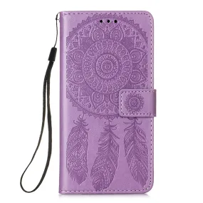 Anymob iPhone Case Purple Embossed Book Style Flip Wallet PU Leather With Card Slot
