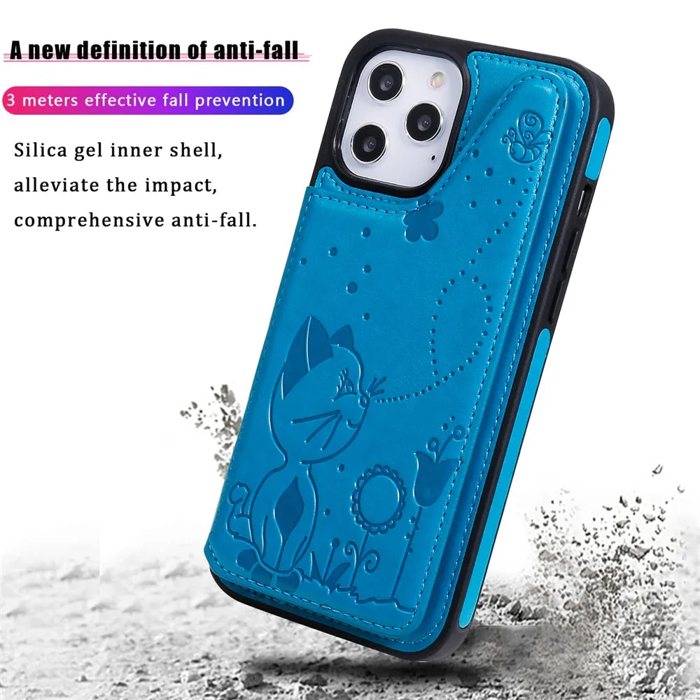 Anymob iPhone Case Purple Flip Leather Holder Stand Book Cover