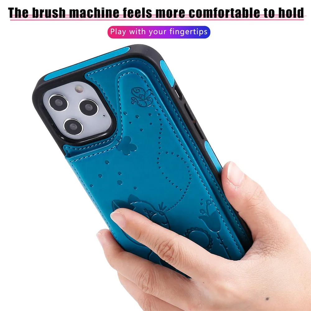 Anymob iPhone Case Purple Flip Leather Holder Stand Book Cover