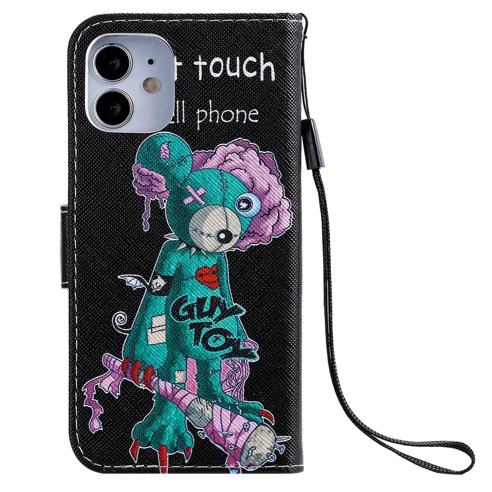 Anymob iPhone Case Skull Flip Cover Cartoon Painted Magnetic Leather Wallet Card Slot
