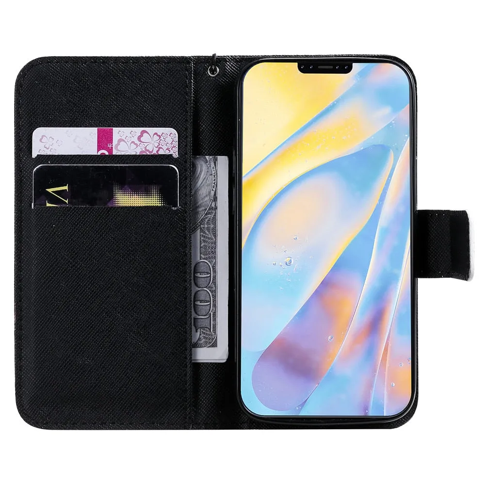 Anymob iPhone Case Skull Flip Cover Cartoon Painted Magnetic Leather Wallet Card Slot