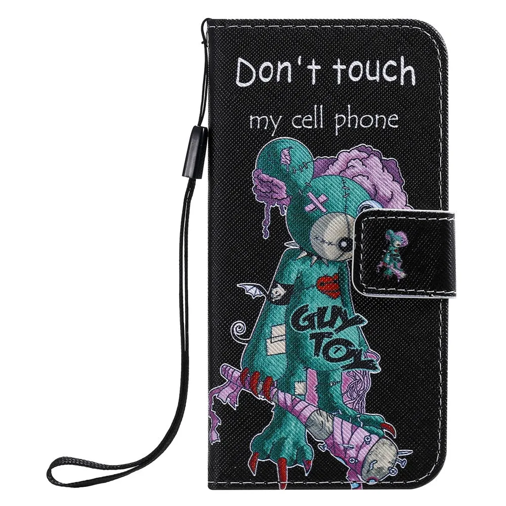 Anymob iPhone Case Skull Flip Cover Cartoon Painted Magnetic Leather Wallet Card Slot