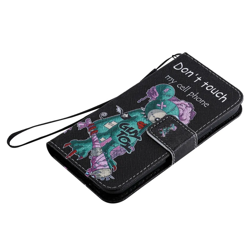 Anymob iPhone Case Skull Flip Cover Cartoon Painted Magnetic Leather Wallet Card Slot