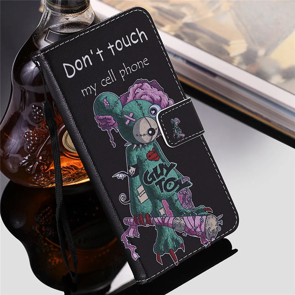 Anymob iPhone Case Skull Flip Cover Cartoon Painted Magnetic Leather Wallet Card Slot
