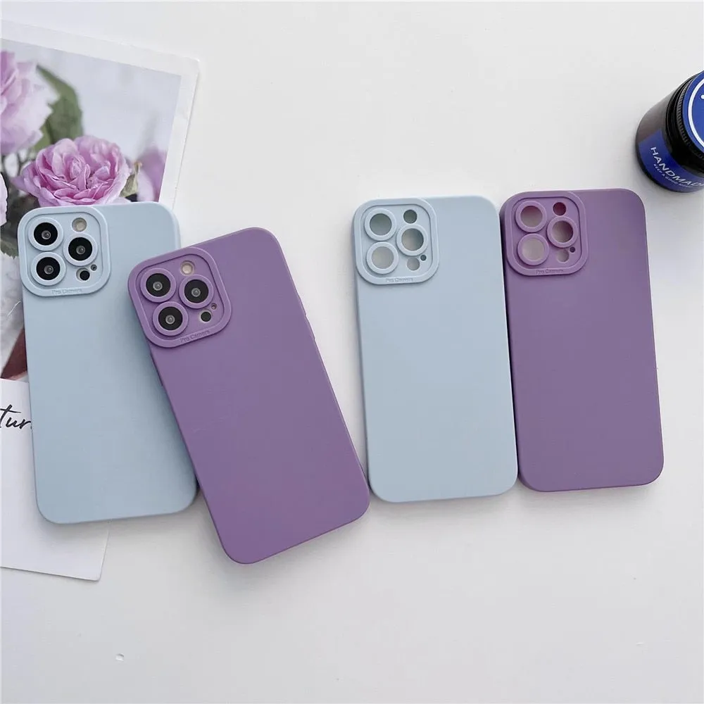 Anymob iPhone Case Sky Blue Square Silicone Camera Lens Protector With Soft Back Cover