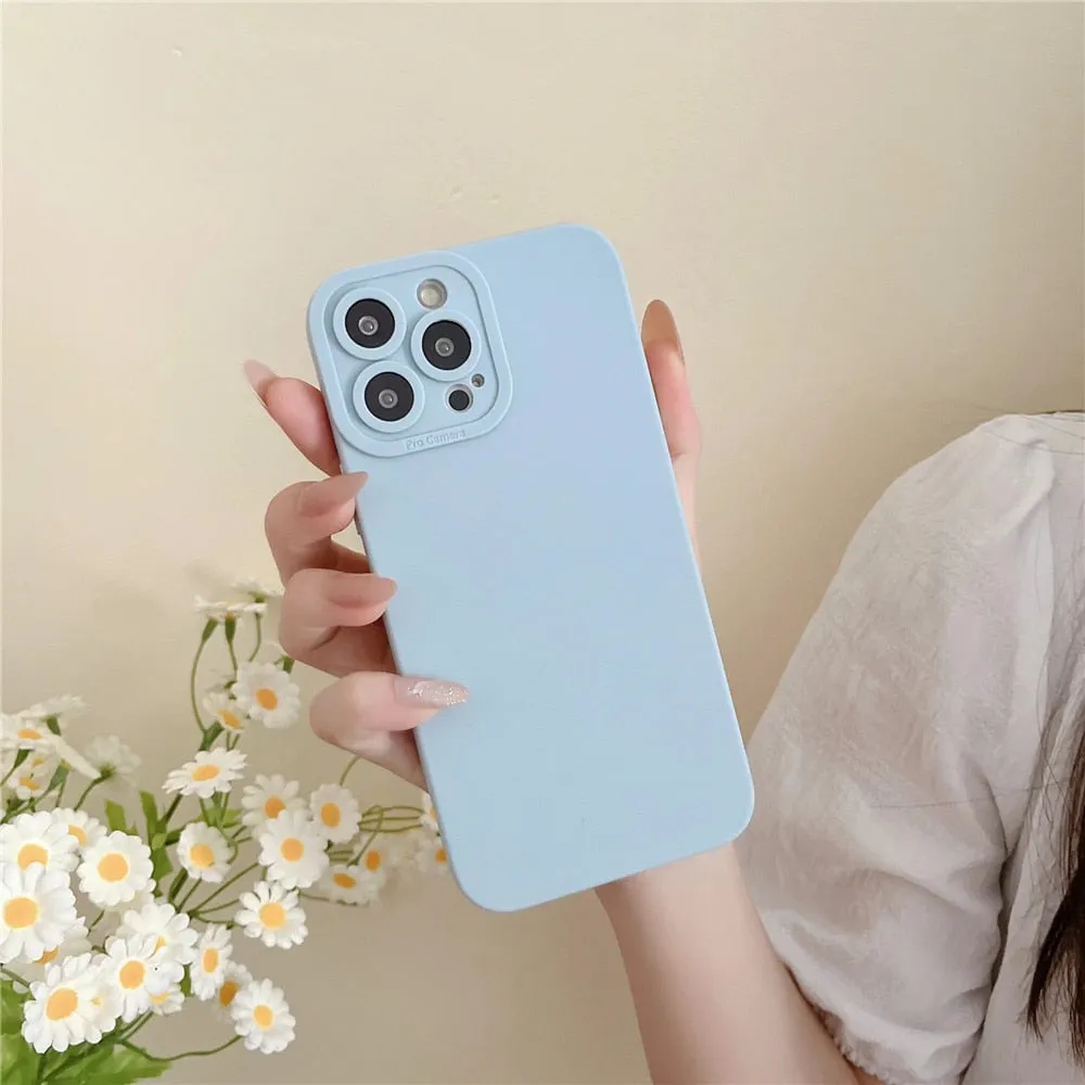 Anymob iPhone Case Sky Blue Square Silicone Camera Lens Protector With Soft Back Cover