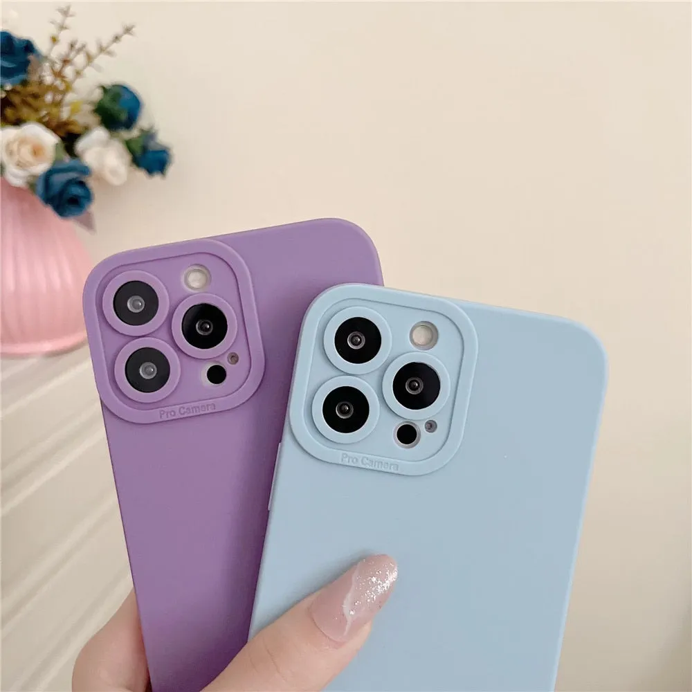 Anymob iPhone Case Sky Blue Square Silicone Camera Lens Protector With Soft Back Cover