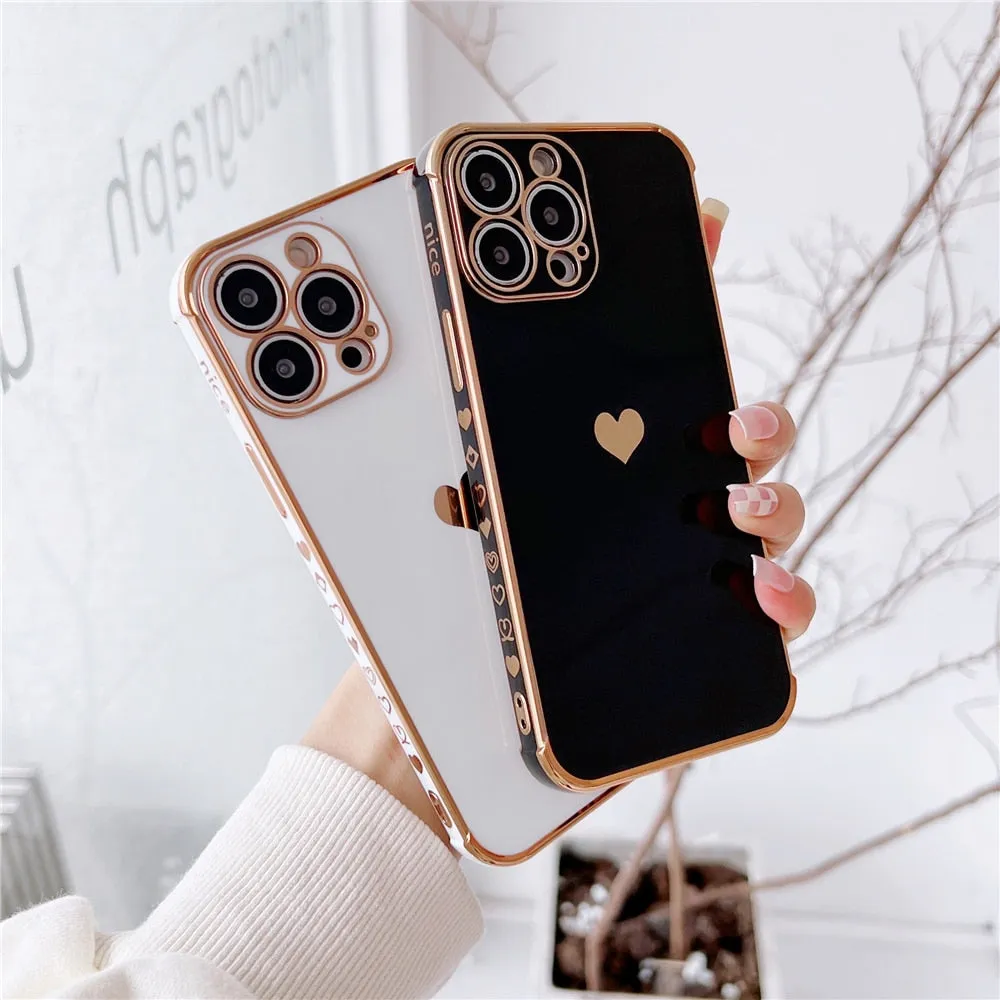 Anymob iPhone Case White Plating Love Heart Pattern Soft Silicon Phone Cover