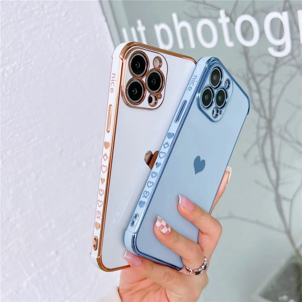 Anymob iPhone Case White Plating Love Heart Pattern Soft Silicon Phone Cover