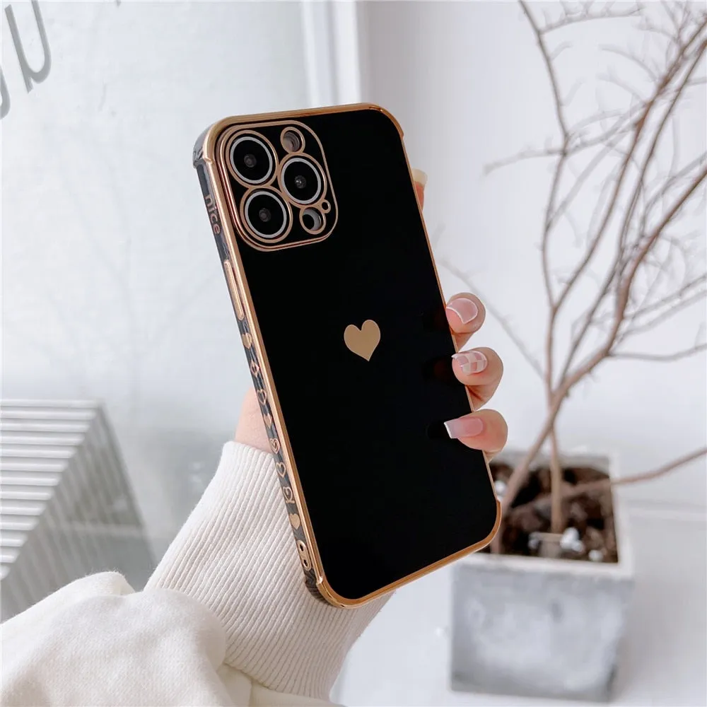 Anymob iPhone Case White Plating Love Heart Pattern Soft Silicon Phone Cover