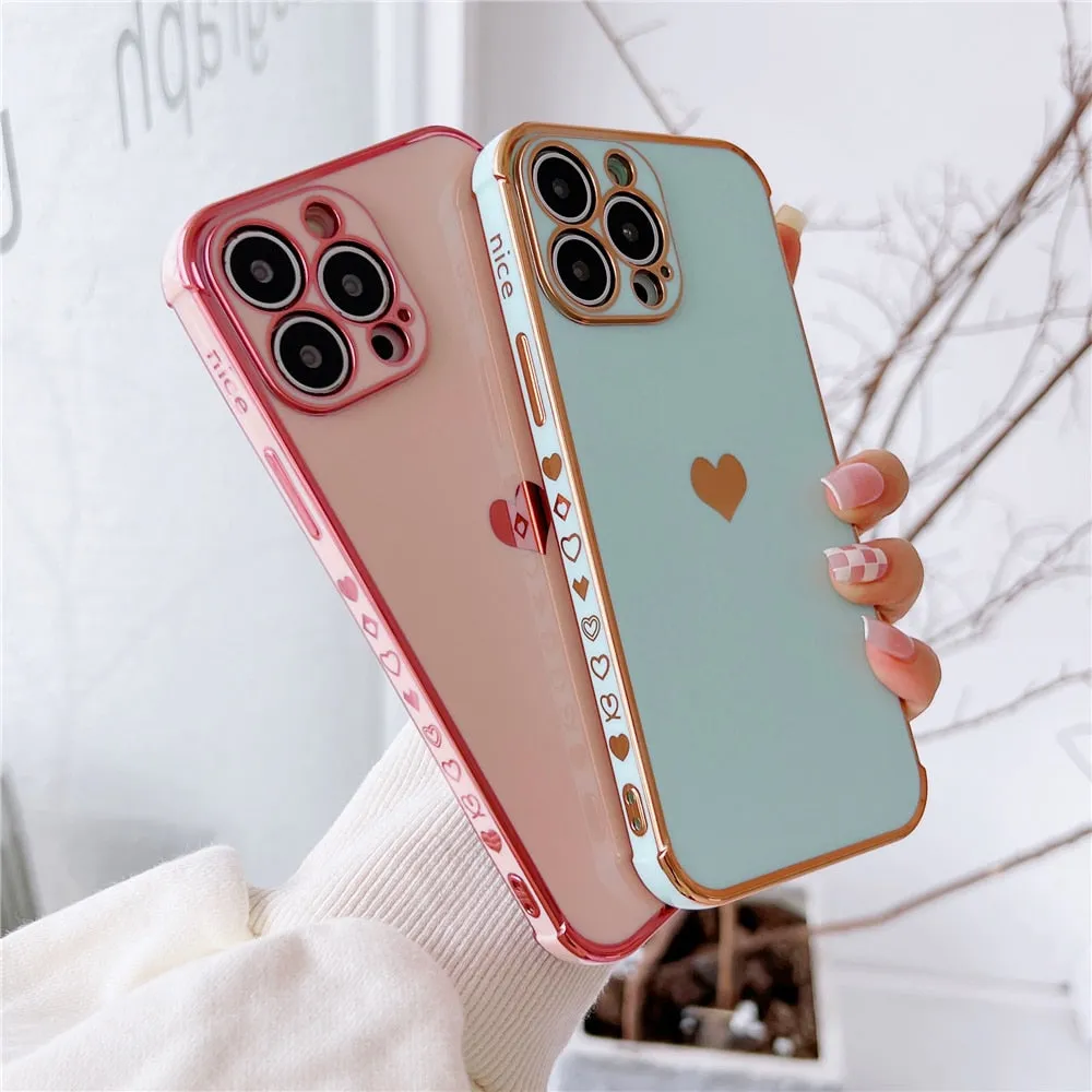 Anymob iPhone Case White Plating Love Heart Pattern Soft Silicon Phone Cover