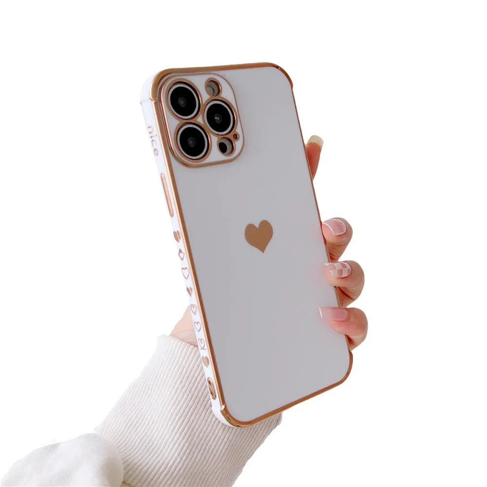 Anymob iPhone Case White Plating Love Heart Pattern Soft Silicon Phone Cover