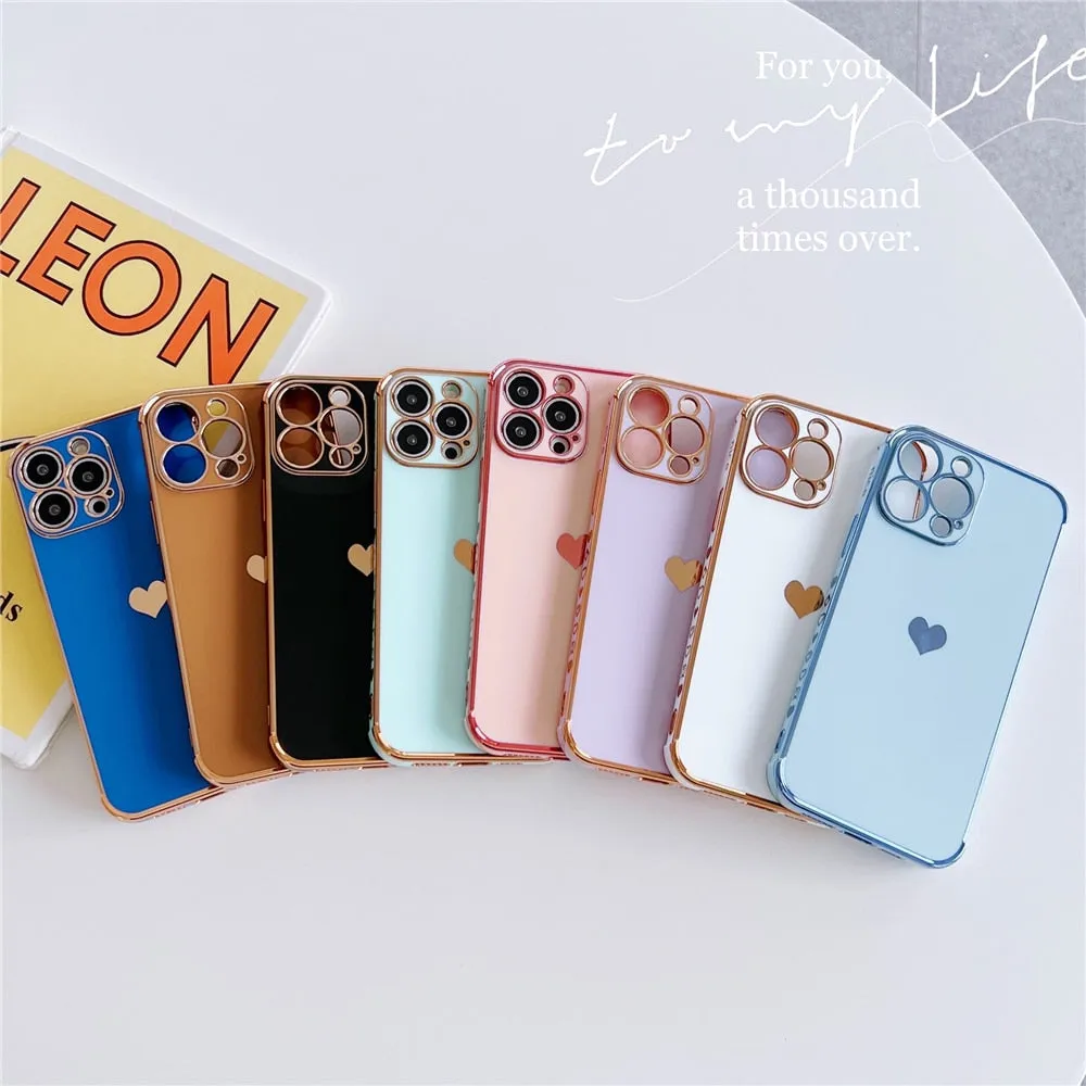 Anymob iPhone Case White Plating Love Heart Pattern Soft Silicon Phone Cover