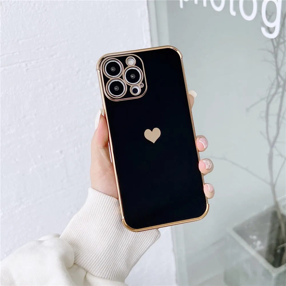 Anymob iPhone Case White Plating Love Heart Pattern Soft Silicon Phone Cover