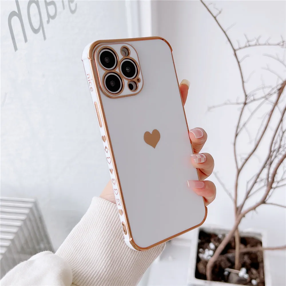 Anymob iPhone Case White Plating Love Heart Pattern Soft Silicon Phone Cover