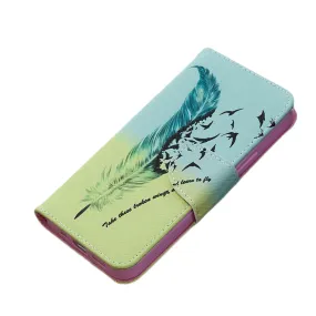 Anymob iPhone Case Yellow Green Feather Flip Cover Fashion Painted Wallet Leather Bag Shell