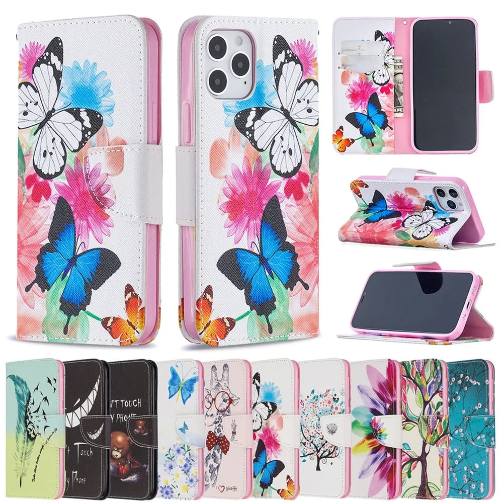 Anymob iPhone Case Yellow Green Feather Flip Cover Fashion Painted Wallet Leather Bag Shell