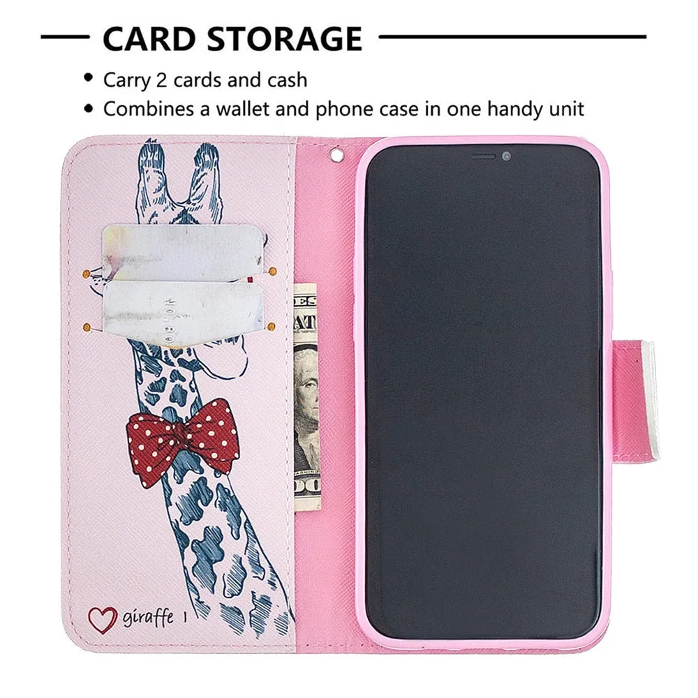 Anymob iPhone Case Yellow Green Feather Flip Cover Fashion Painted Wallet Leather Bag Shell