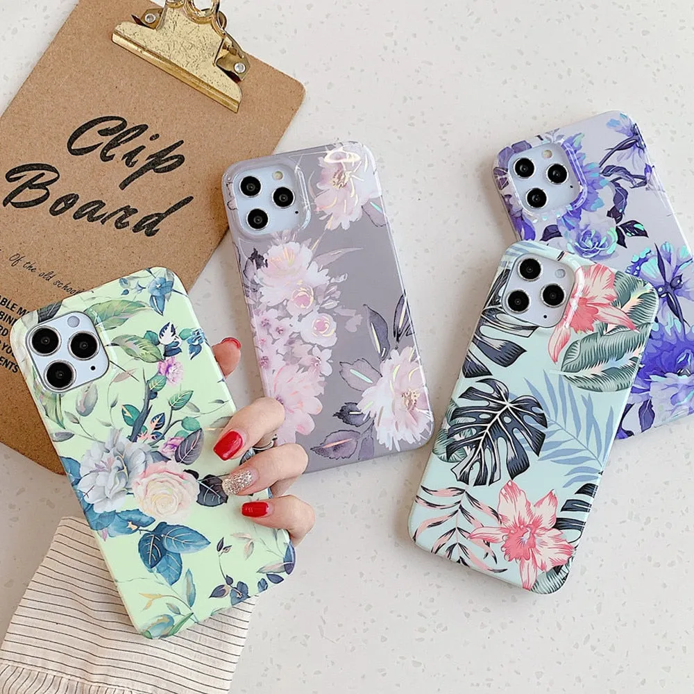 Anymob iPhone Cherry Blossom Marble Phone Case Soft Silicone Cover