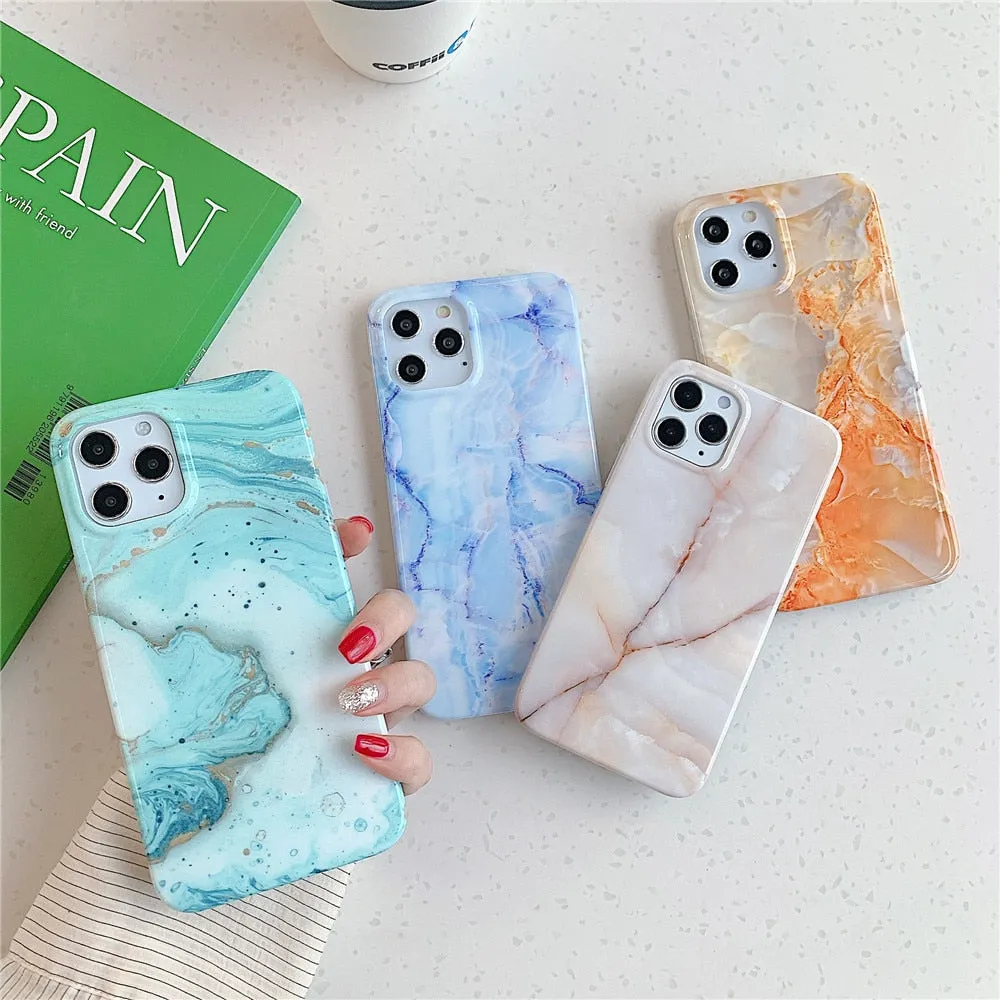 Anymob iPhone Cherry Blossom Marble Phone Case Soft Silicone Cover