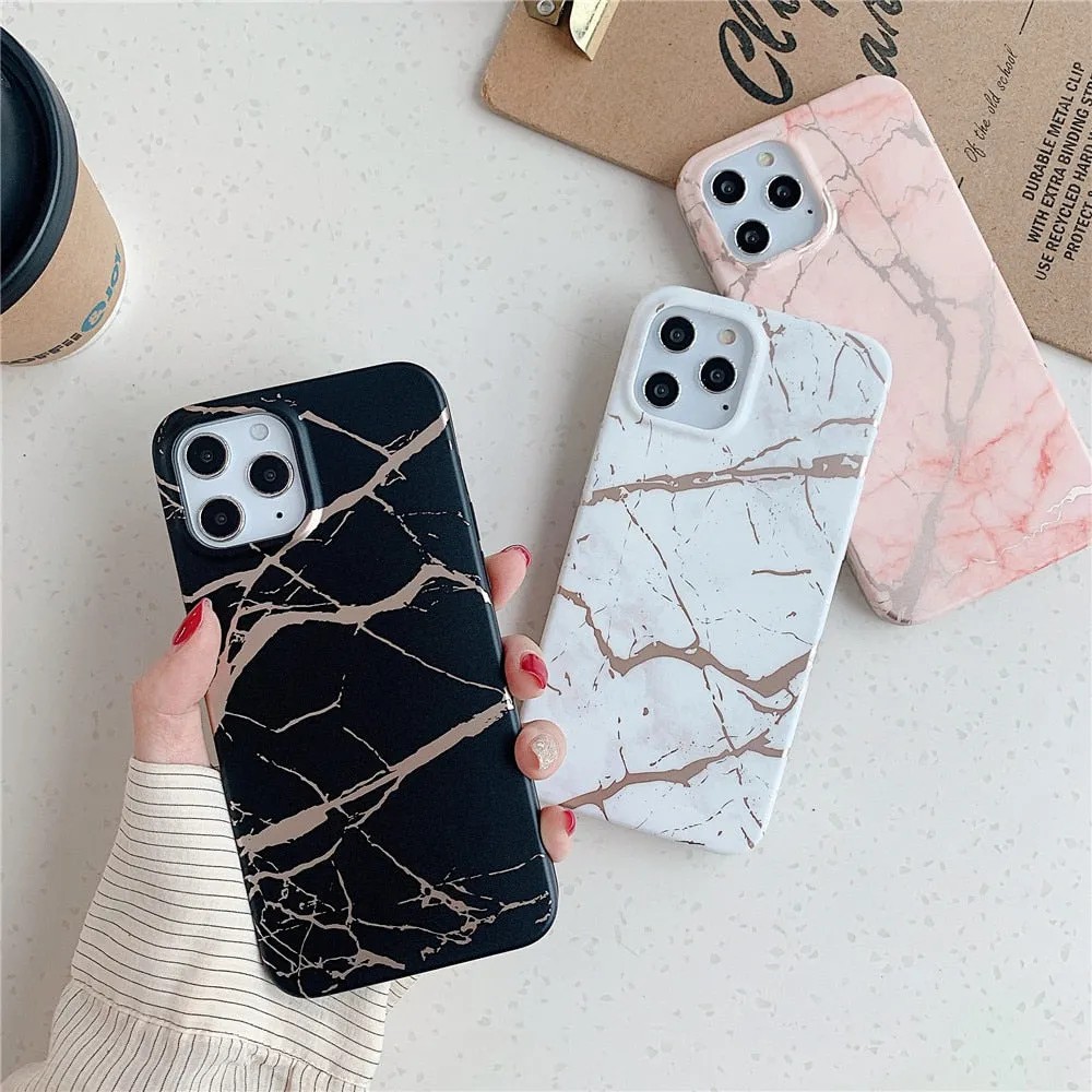 Anymob iPhone Cherry Blossom Marble Phone Case Soft Silicone Cover