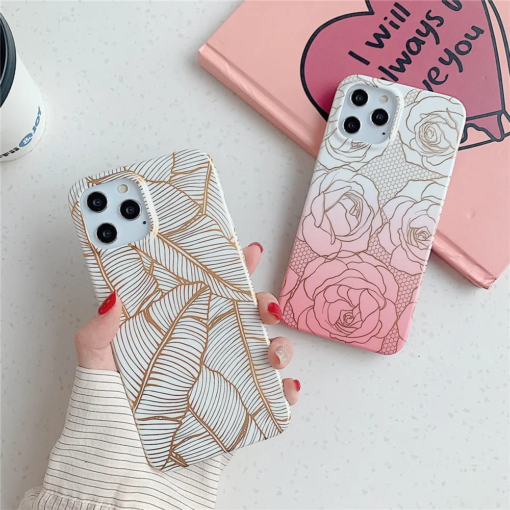 Anymob iPhone Cherry Blossom Marble Phone Case Soft Silicone Cover