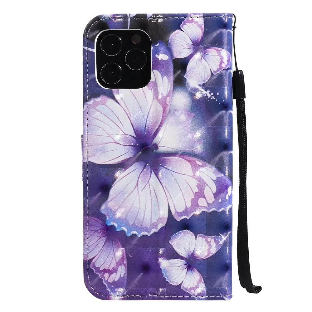 Anymob IPhone Gold 3D Butterfly Painted Flip Phone Case Wallet Leather Cover
