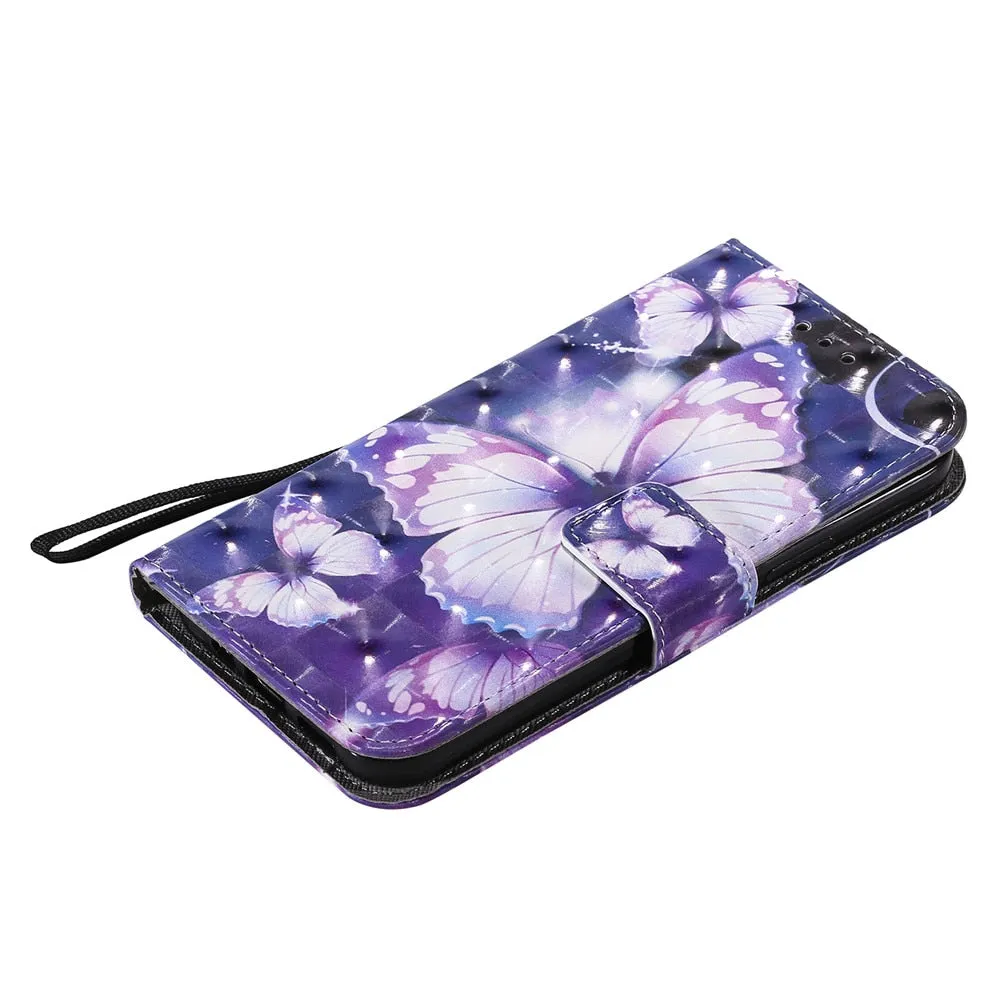 Anymob IPhone Gold 3D Butterfly Painted Flip Phone Case Wallet Leather Cover