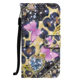 Anymob IPhone Gold 3D Butterfly Painted Flip Phone Case Wallet Leather Cover