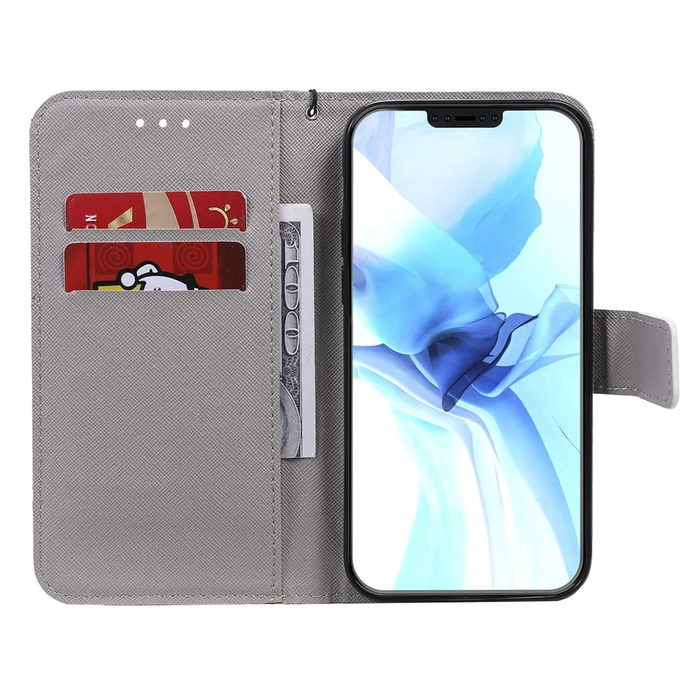 Anymob IPhone Gold 3D Butterfly Painted Flip Phone Case Wallet Leather Cover