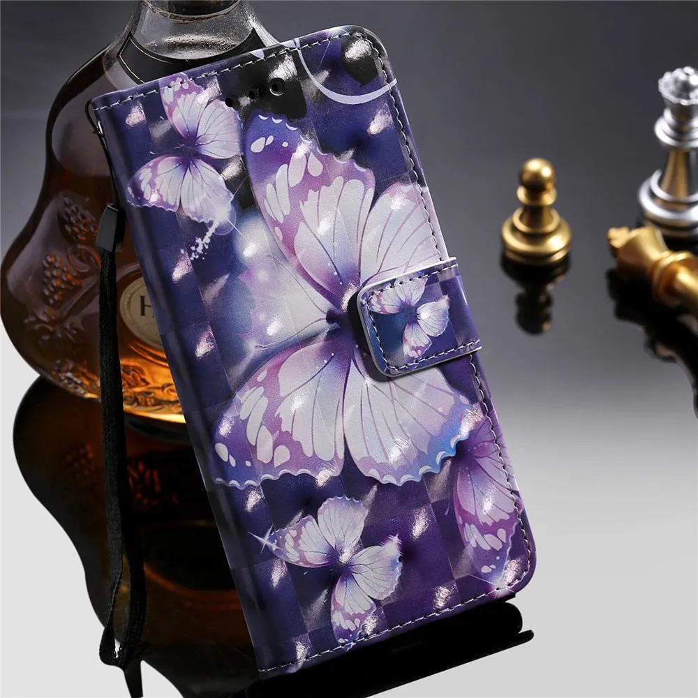 Anymob IPhone Gold 3D Butterfly Painted Flip Phone Case Wallet Leather Cover