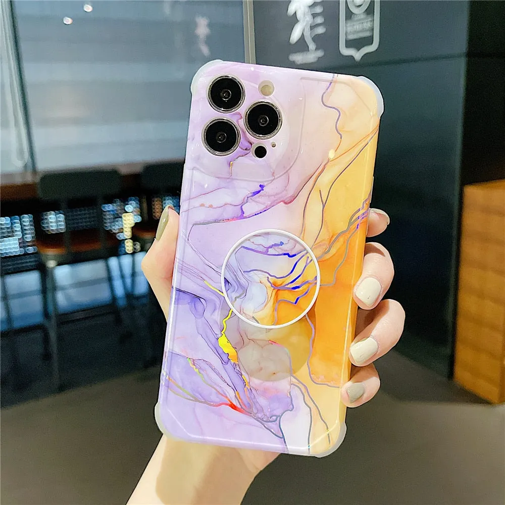 Anymob iPhone Green And Brown Ring Protection Phone Case Gradient Marble Corner Shockproof Cover