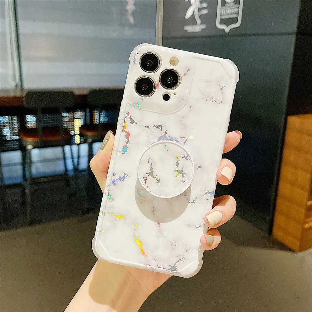 Anymob iPhone Green And Brown Ring Protection Phone Case Gradient Marble Corner Shockproof Cover