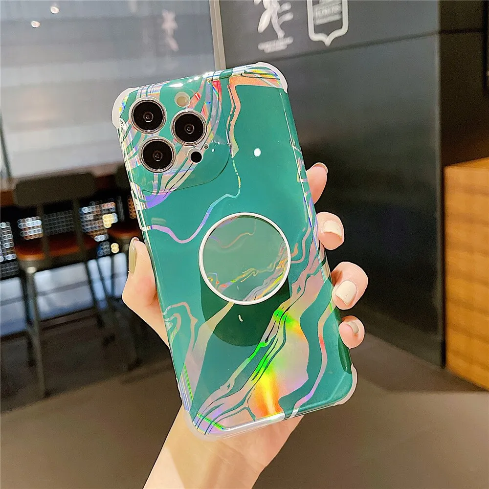 Anymob iPhone Green And Brown Ring Protection Phone Case Gradient Marble Corner Shockproof Cover