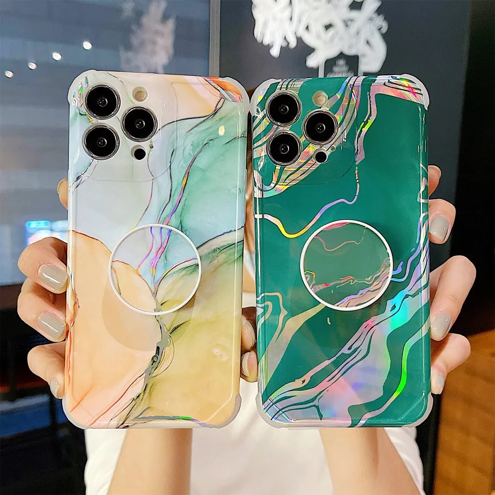 Anymob iPhone Green And Brown Ring Protection Phone Case Gradient Marble Corner Shockproof Cover