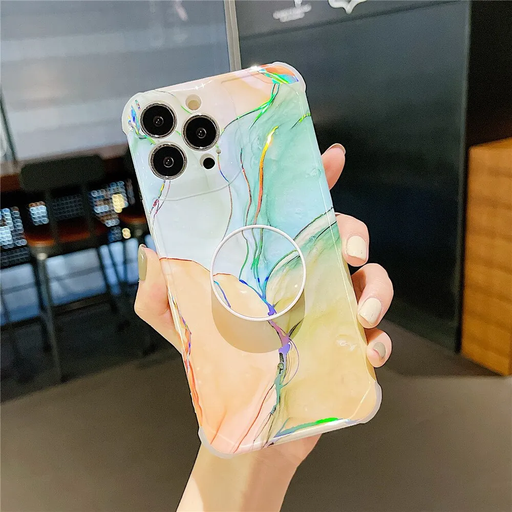 Anymob iPhone Green And Brown Ring Protection Phone Case Gradient Marble Corner Shockproof Cover