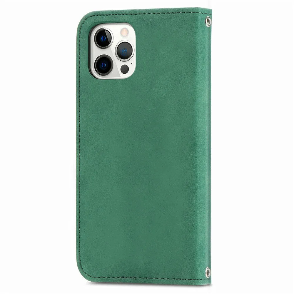 Anymob iPhone Green Magnetic Flip Leather Phone Case Card slot Wallet Cover