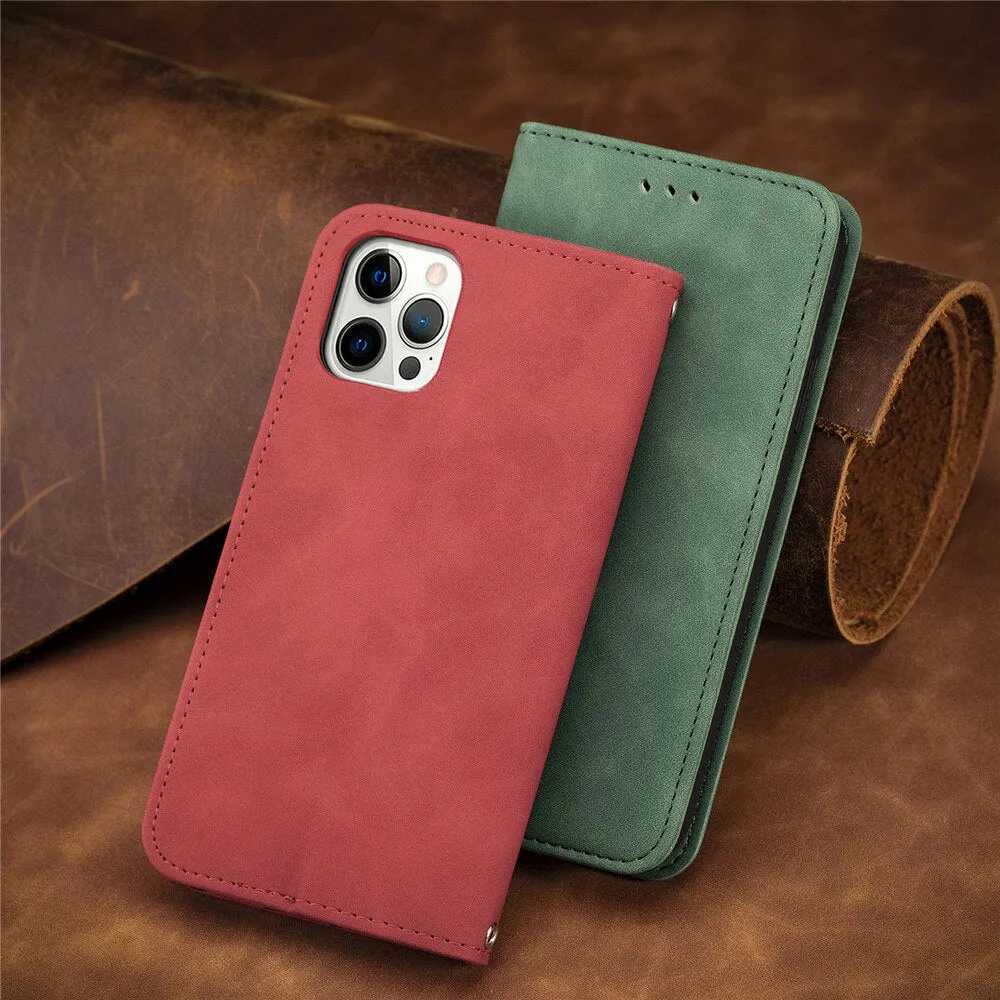 Anymob iPhone Green Magnetic Flip Leather Phone Case Card slot Wallet Cover