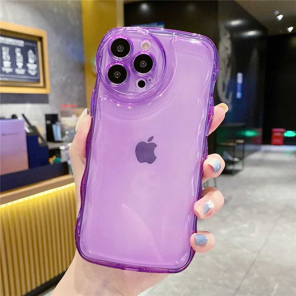 Anymob iPhone Green Transparent Fluorescent Curly Wave Case Shockproof Silicone Cover
