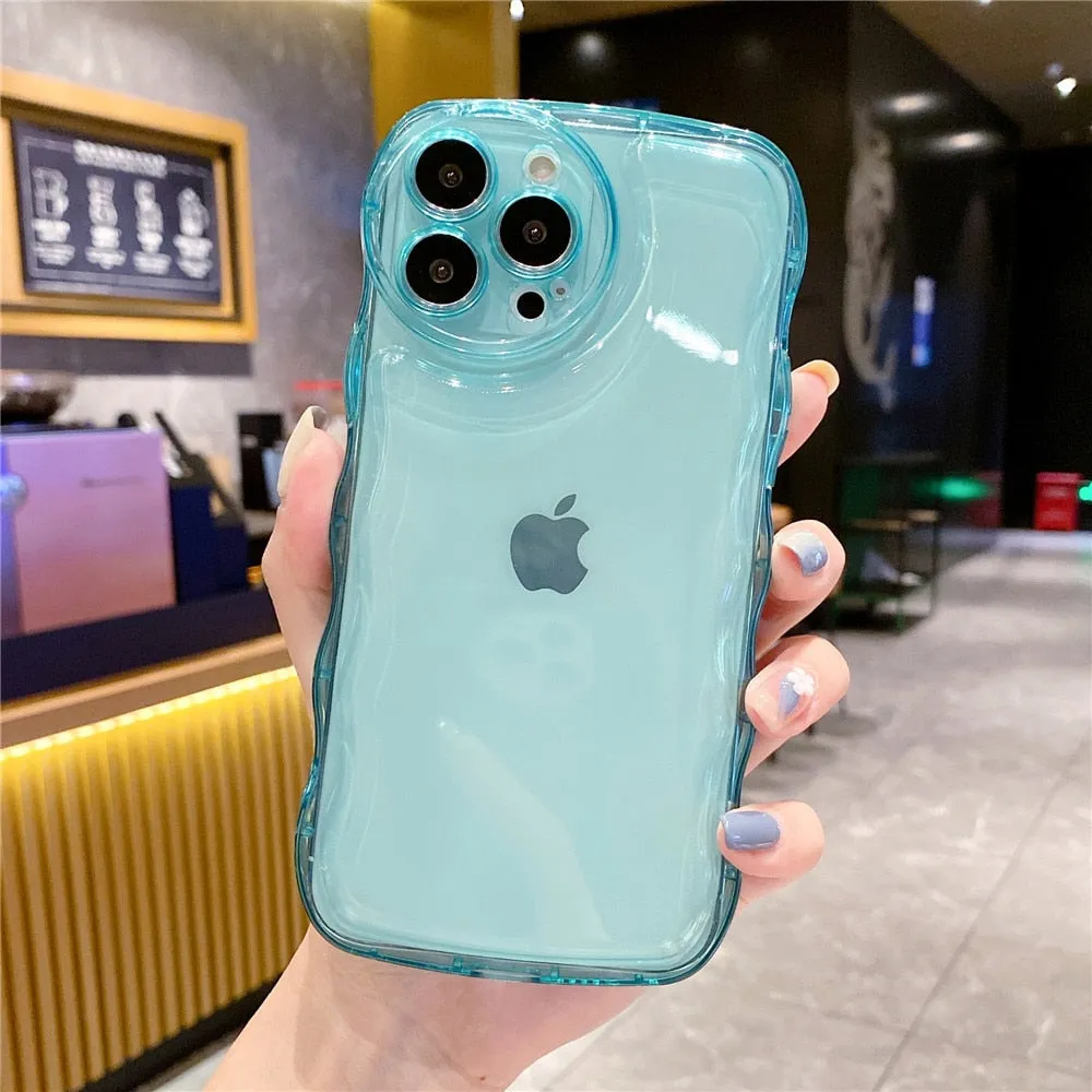 Anymob iPhone Green Transparent Fluorescent Curly Wave Case Shockproof Silicone Cover