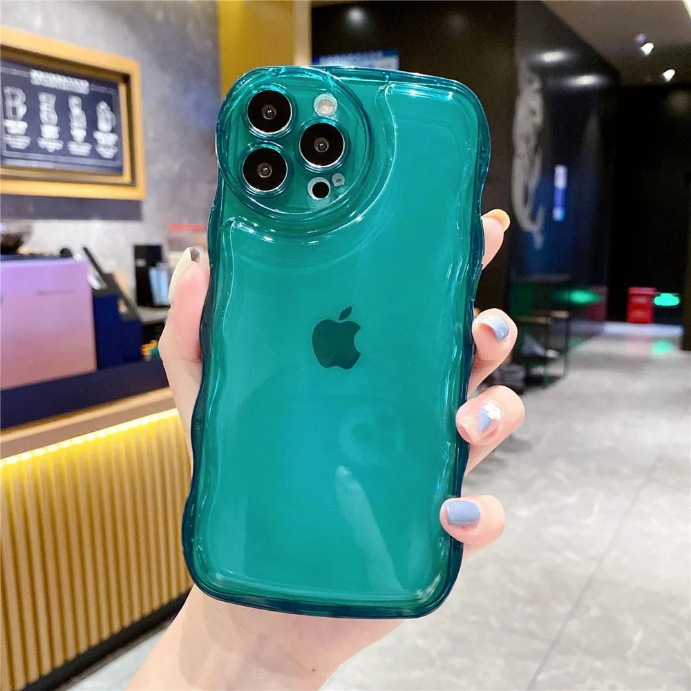 Anymob iPhone Green Transparent Fluorescent Curly Wave Case Shockproof Silicone Cover