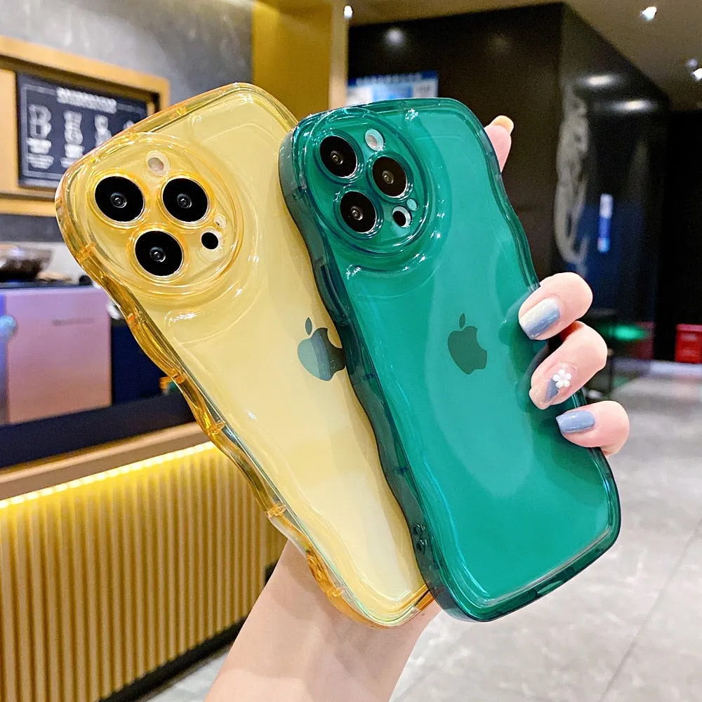 Anymob iPhone Green Transparent Fluorescent Curly Wave Case Shockproof Silicone Cover