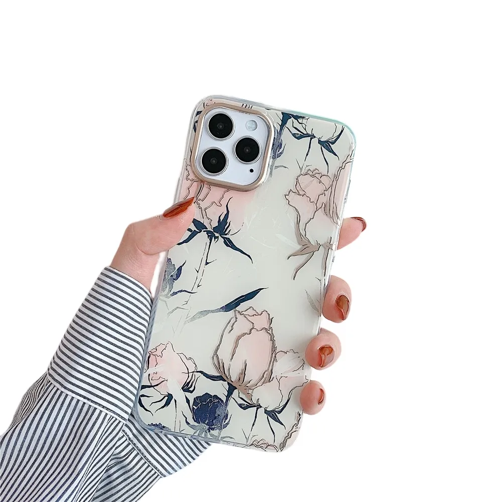 Anymob iPhone Green Vintage Flower Phone Case Soft Silicone Shockproof Back Cover