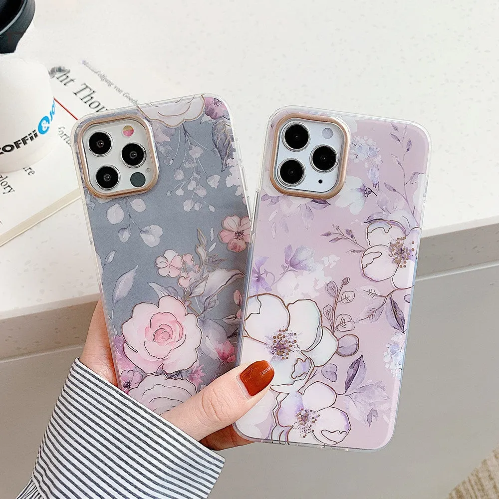 Anymob iPhone Green Vintage Flower Phone Case Soft Silicone Shockproof Back Cover