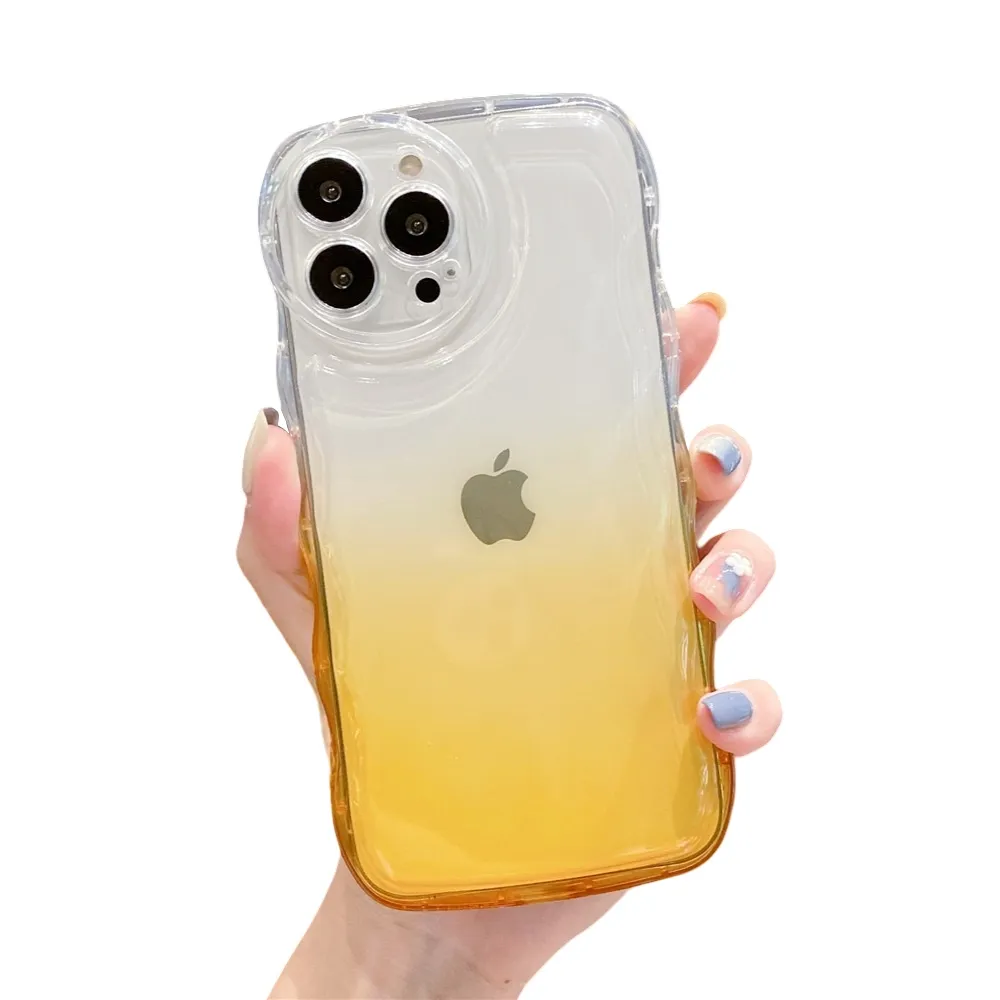 Anymob iPhone Honey Yellow Gradient Clear Curly Wave Case Shockproof Transparent Silicon Phone Cover