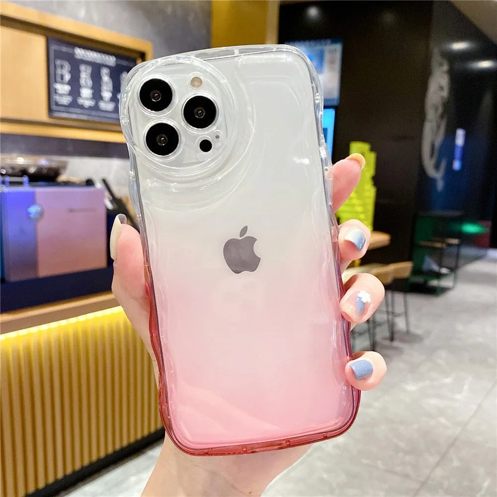 Anymob iPhone Honey Yellow Gradient Clear Curly Wave Case Shockproof Transparent Silicon Phone Cover